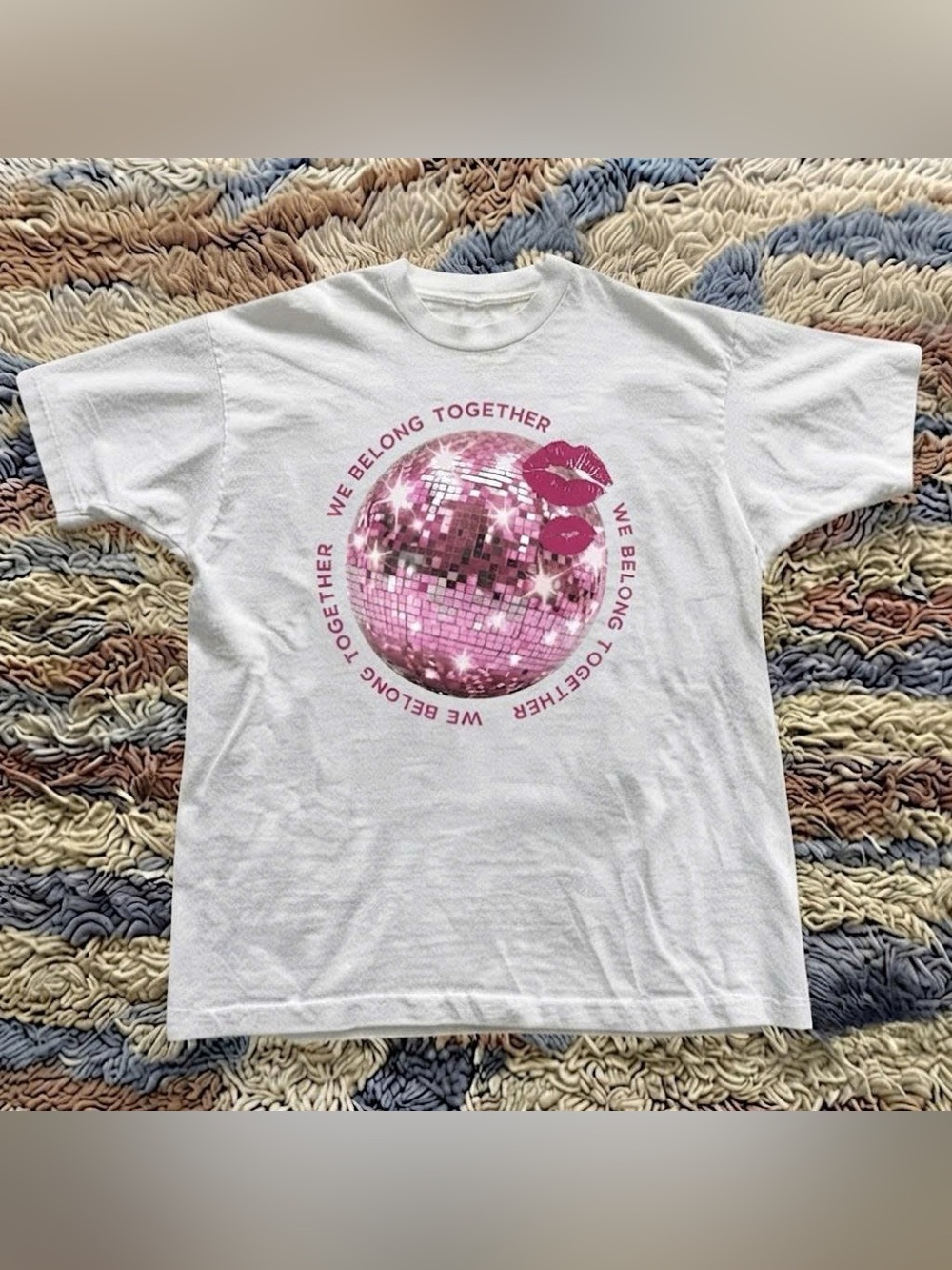 Vintage Harry Styles American Girls White Tee with Pink Disco Ball